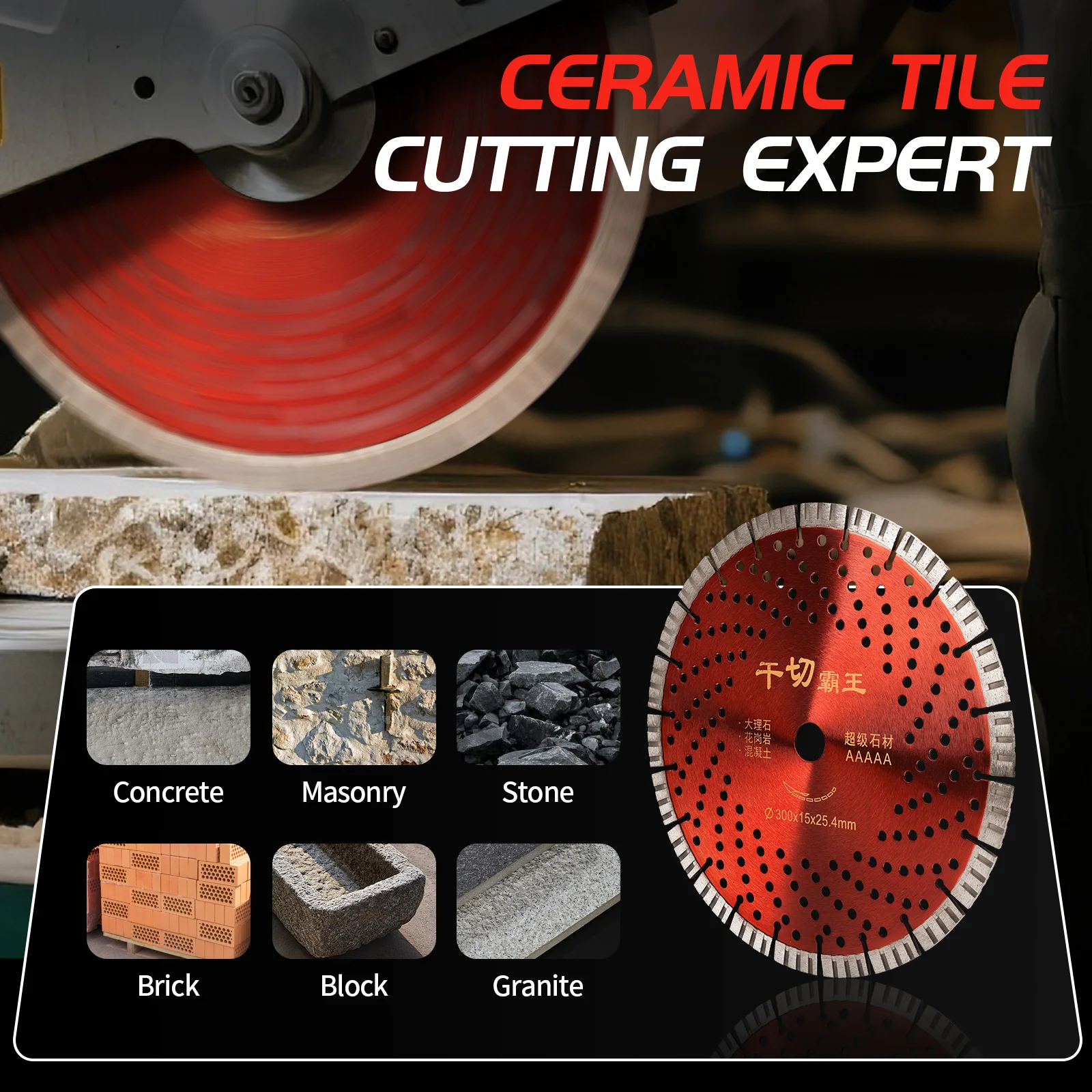 Hoja de sierra de diamante de 300 mm Disco de corte de piedra segmentada Hoja de sierra circular de múltiples orificios para baldosas de piedra, granito, mármol y hormigón