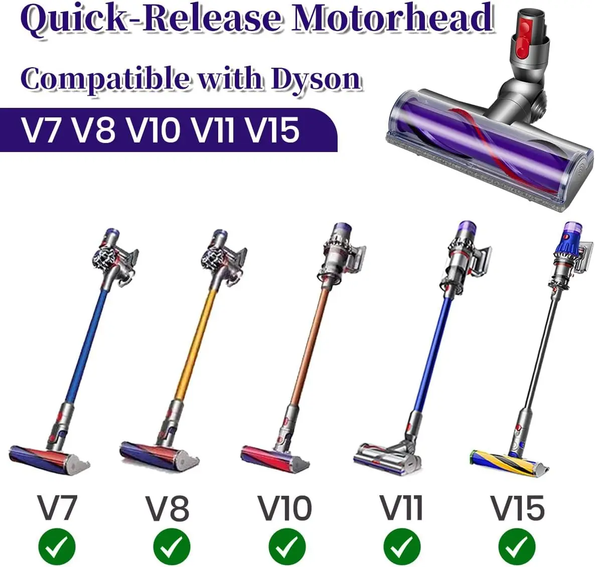 Quick-Release Cleaner Head for Dyson V7 V8 V10 V11 V15 Vacuum Direct Drive Head for Hardwood Floor Carpets Attachment