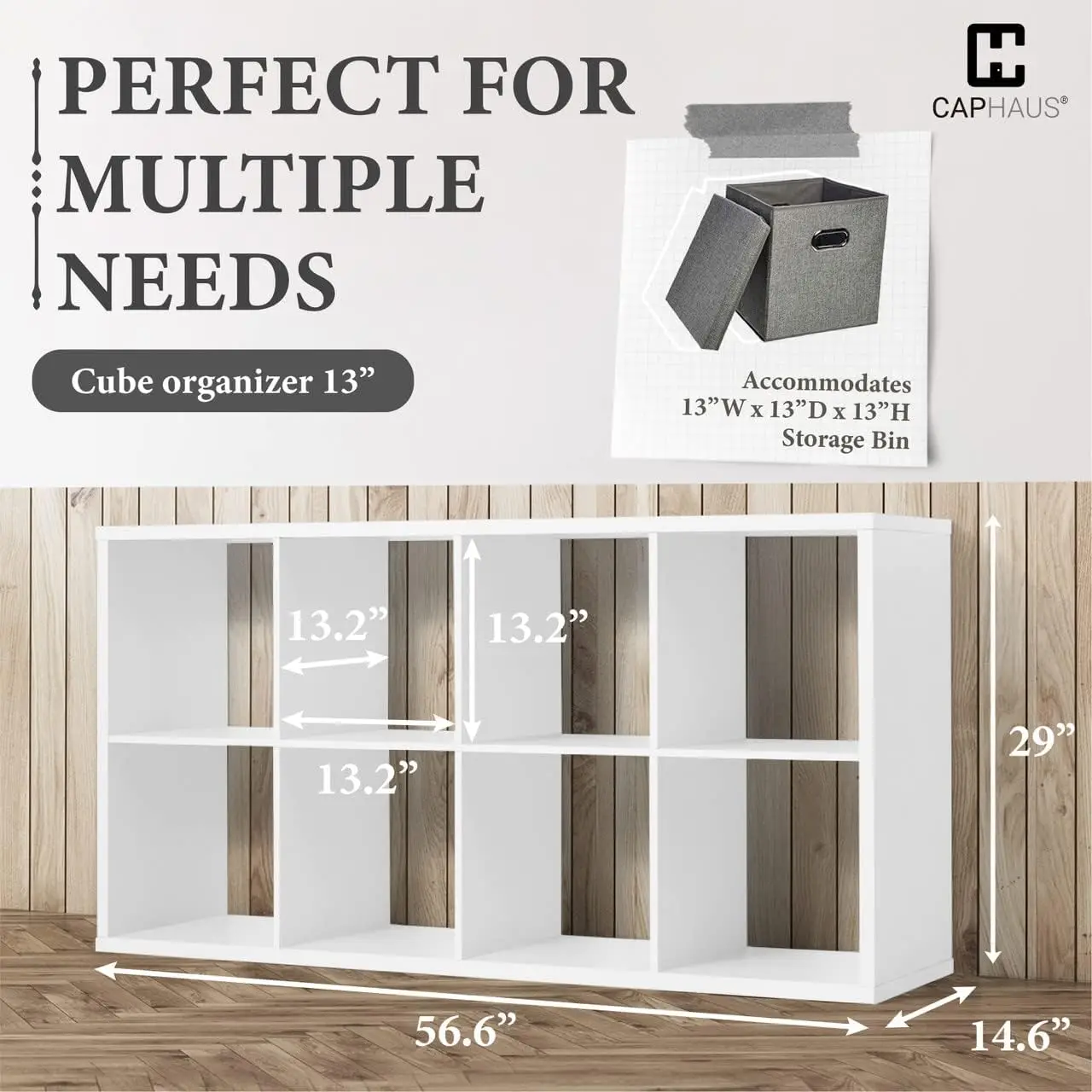 Wire 13-Inch Storage Organizer Shelf, Extra Thick Exterior Edge, Open Bookcase Divider, Rustic Grey Oak and White