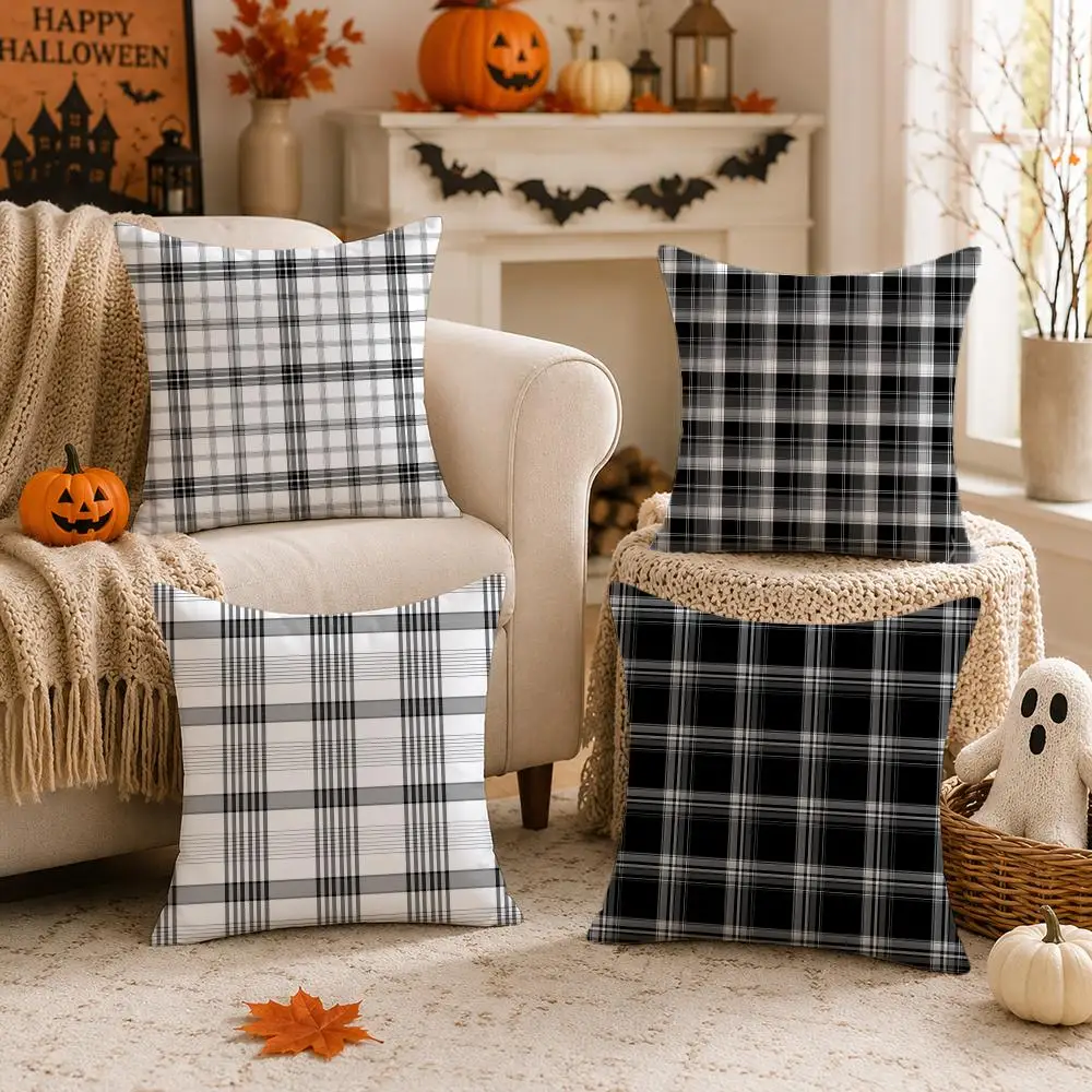 Black white and gray Cushion Cover Halloween decoration trick or treat cushion cover, ghost, pumpkin head, bat decoration