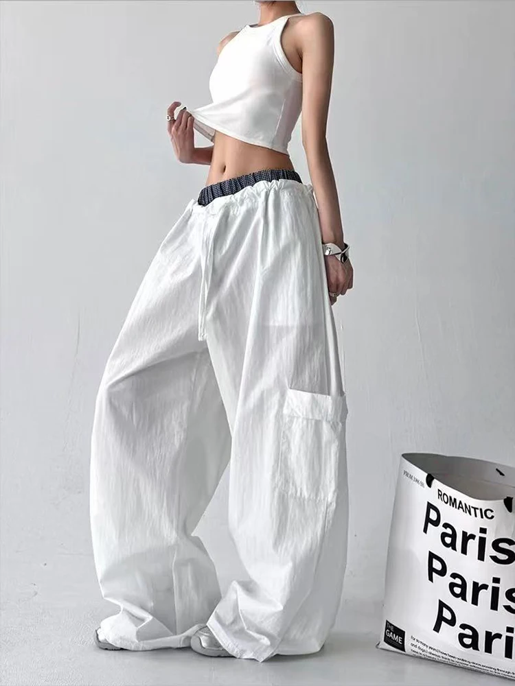 Y2K Streetwear Patchwork Cargo Pants Women Summer Loose Quick Drying Jogging Pants American Mid Waist Baggy Wide Leg Trousers