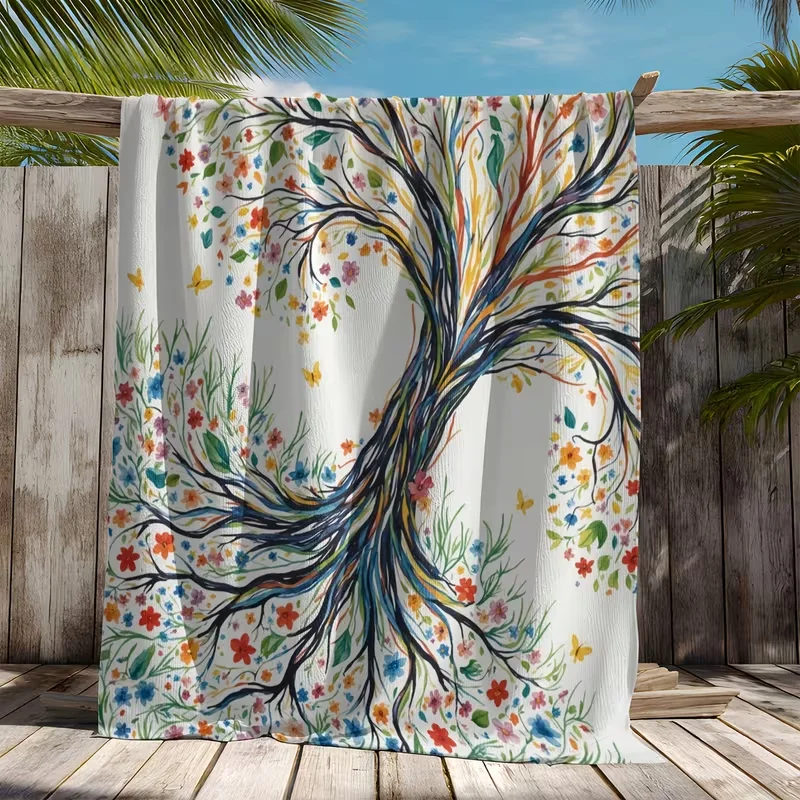 Vintage Magical Big Moon Tree Art Print Blanket Luxury Golden Border Soft Warm Blanket All Season For Bedroom Sofa Home Decor
