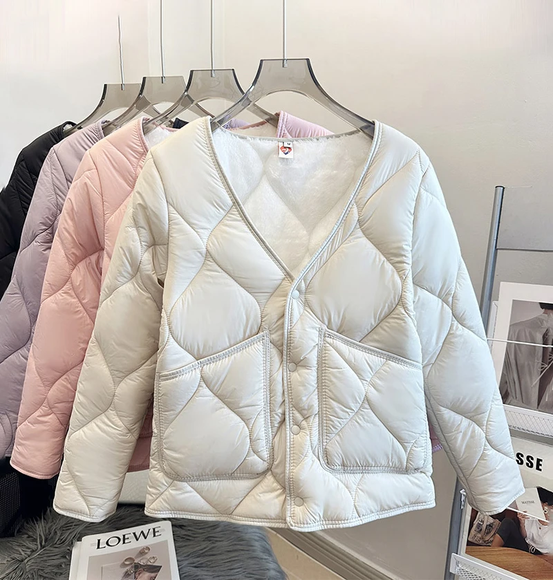 여성 겨울 양털 코튼 패딩 자켓 v 넥 긴 소매 싱글 브레스트 두꺼운 따뜻한 퀼트 코트 내부 라이너 자켓