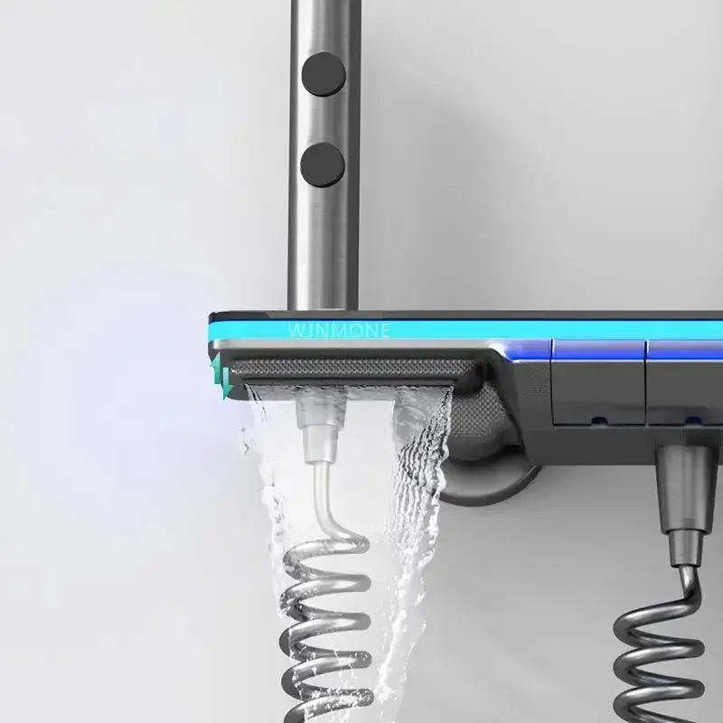 Luxury Bathroom Piano Key Shower Set Thermostat Mixer Shower Mixer LED Digital Ambient Light Bathtub Wall Mounted Shower System