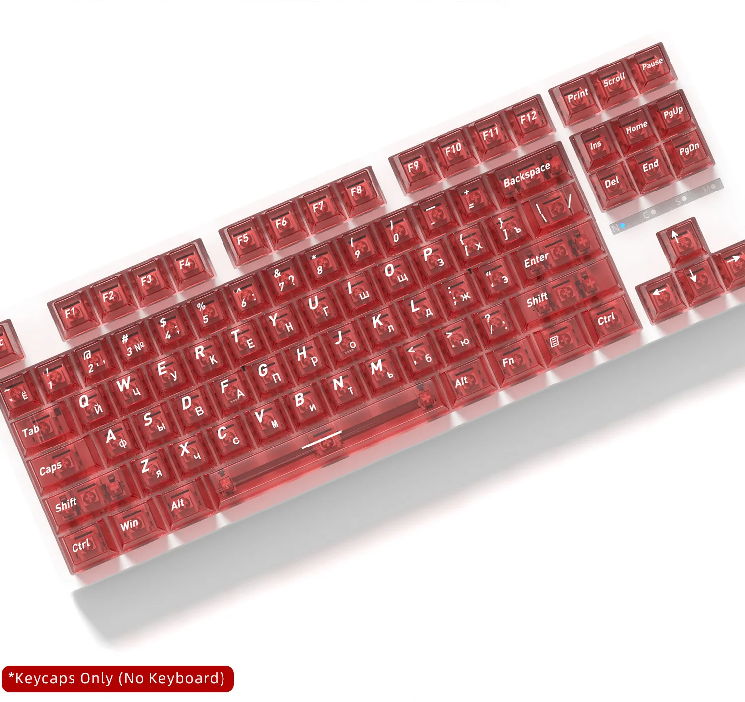 Transparent Keycaps with Russian Layout PC Cherry Keycap Kirillic for 75% Keyboard Black Red Blue Purple 132 Keys Top Print