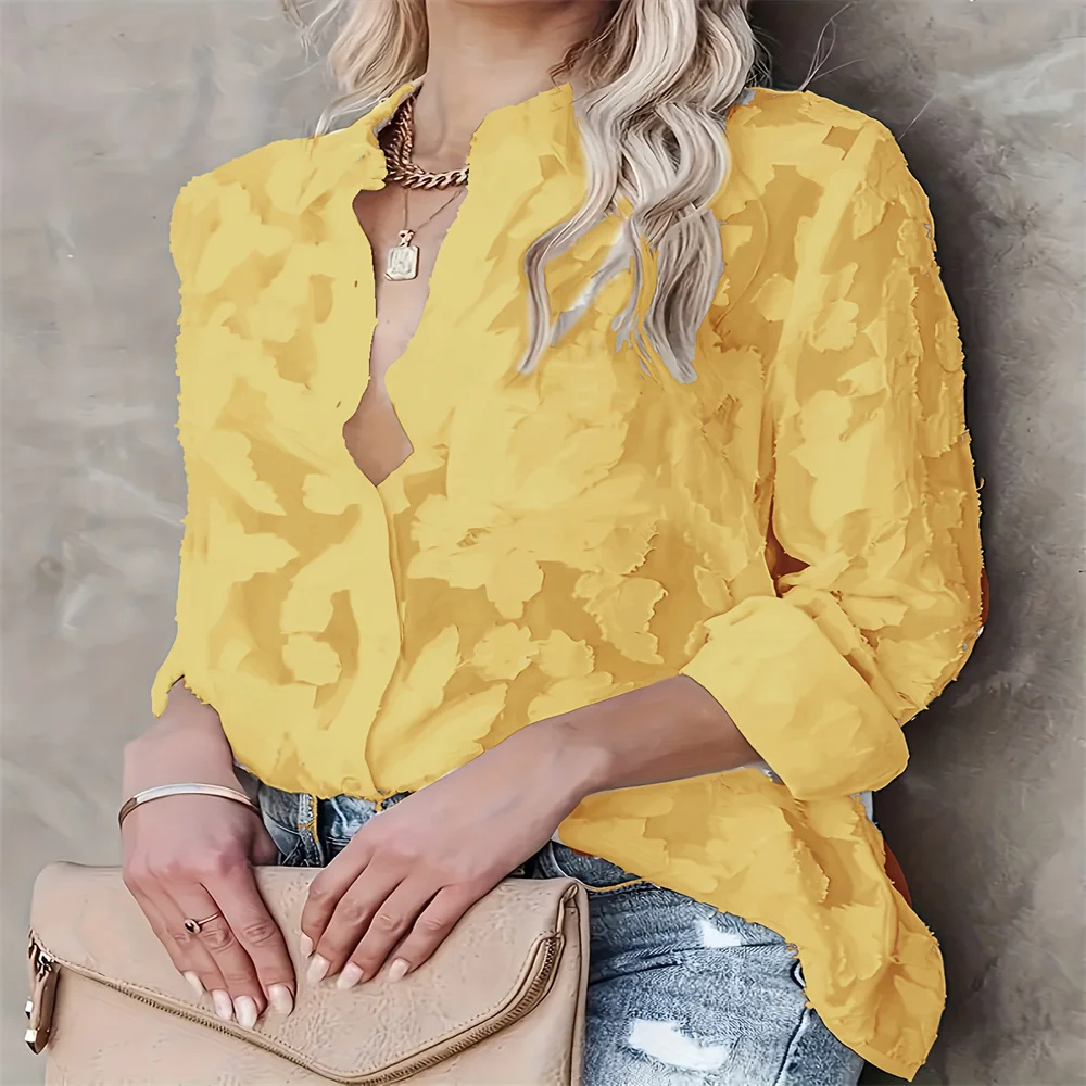 Solid Color Printed Shirt For Spring And Autumn New Style Women\'s Top Simple And Easy To Wear Soft And Casual Loose Shirt