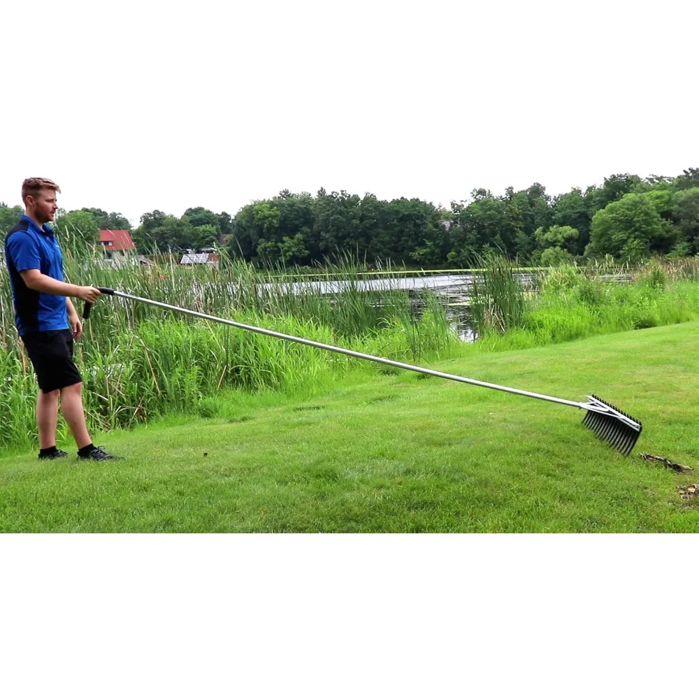 مشط أعشاب مائي كبير جدًا للخدمة الشاقة على البحيرة والبركة برأس عريض 40 بوصة مع مجموعة تعويم قابلة للفصل مقاس 9 بوصات وحبل 25 قدم للتغرفة