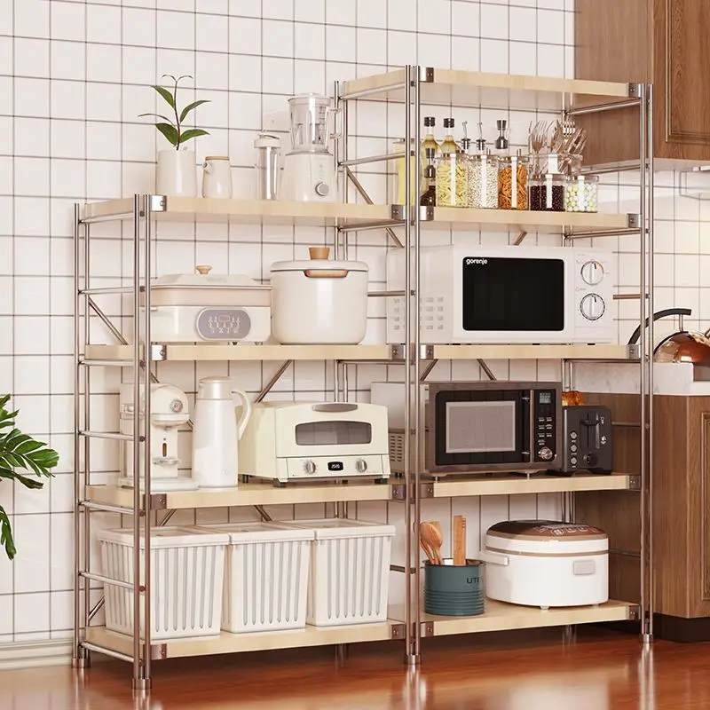 

Household shelves Kitchen floor-to-ceiling multi-functional shelves Balcony storage shelves Steel and wood multi-layer