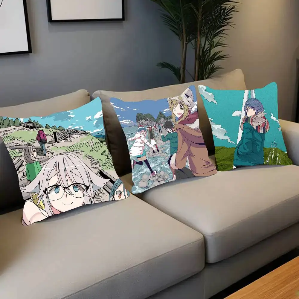Yuru Camp Anime Pillow Case Fashion Square Pillowcase Bedroom Sofa Room Ins Decoration Leisure