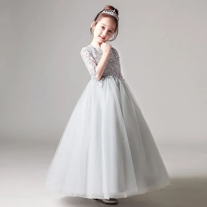 

Girl's princess fluffy flower girl piano performance little host's birthday show, evening dress,