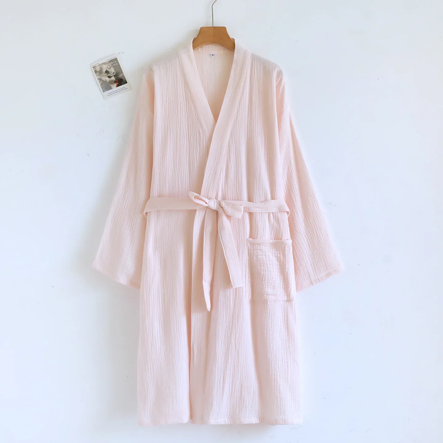 

Spring and Summer Thin Cotton Men's and Women's Bathrobes Plus Size Absorbent Couple's Solid Color Home Robes with Belt