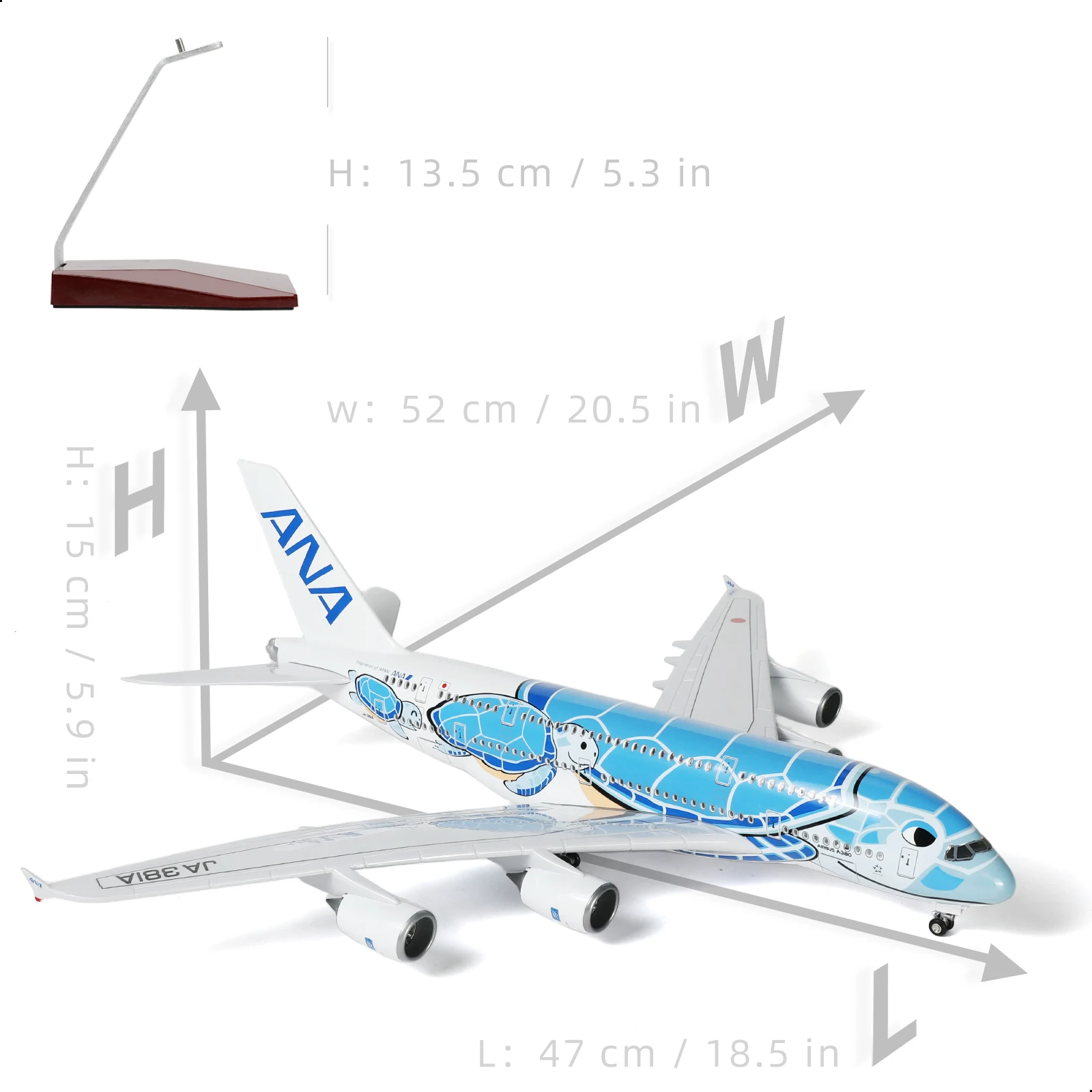 1:160 A380 Blue Turtle Aircraft Model Japan Wheels & Stand Collectible Decorative Aviation Enthusiast Christmas Birthday Gift Me