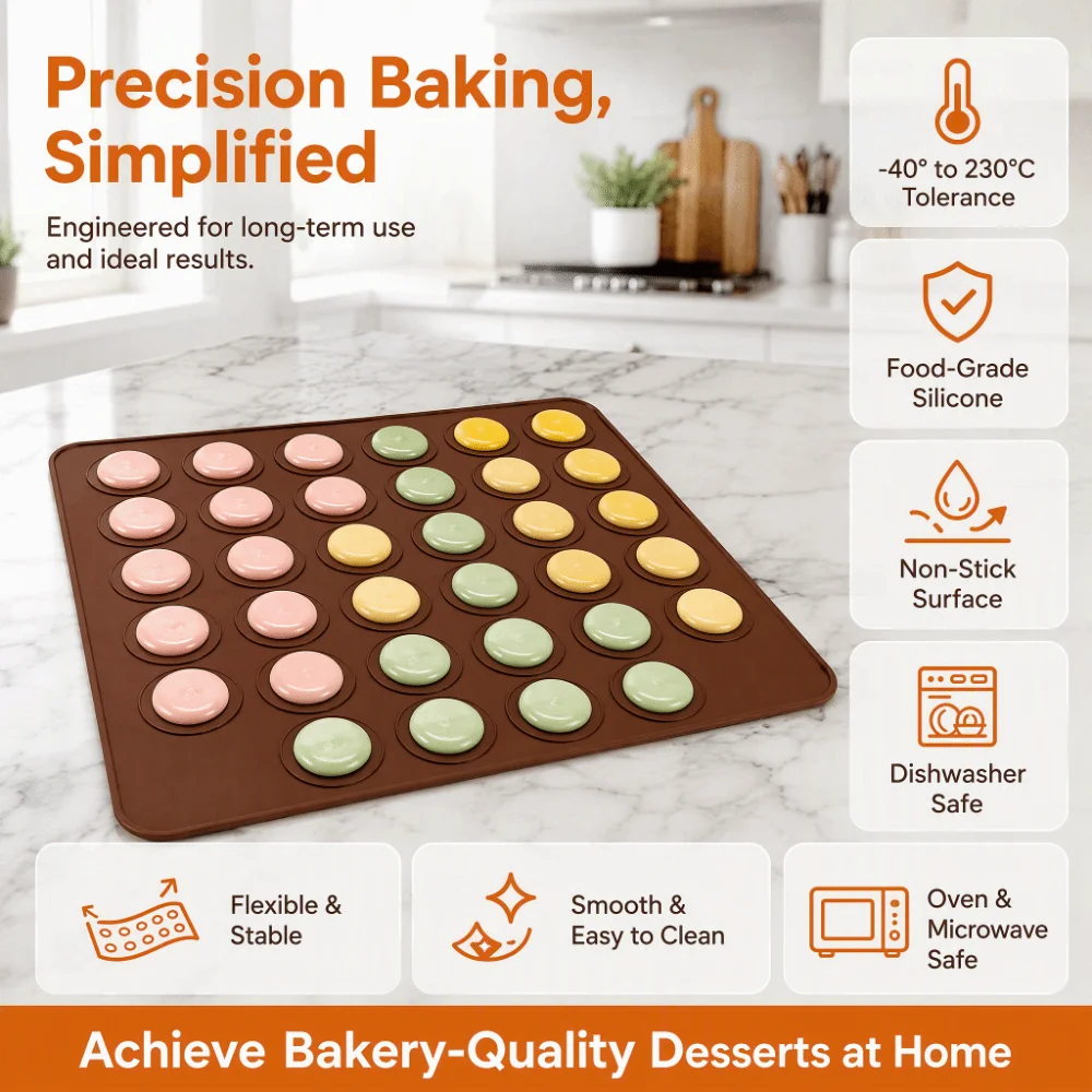 2pcs Silicone Silicone Macaron Pad 30 Holes Non-Stick Non-Stick Baking Mat Food Safe Oven Baking Mat Bread Pastry Dessert