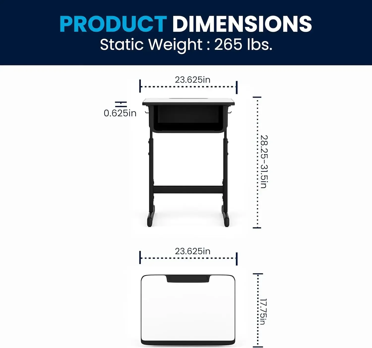 Furniture Billie Open Front Student Desk for Classrooms or Remote Learning, Height Adjustable School Desk with Book Box an
