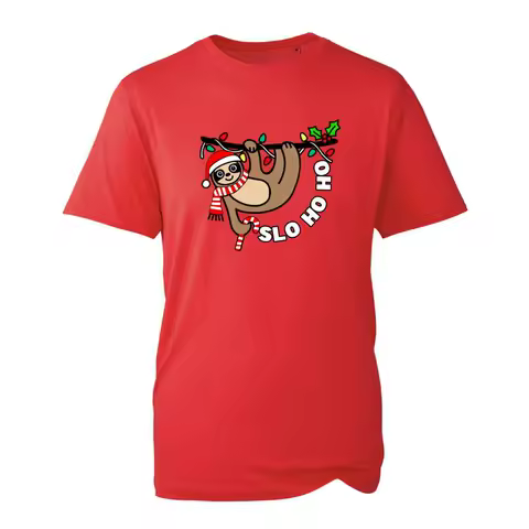 Slo Ho Christmas T Shirt Funny Lazy Sloth Animal Santa Xmas Top