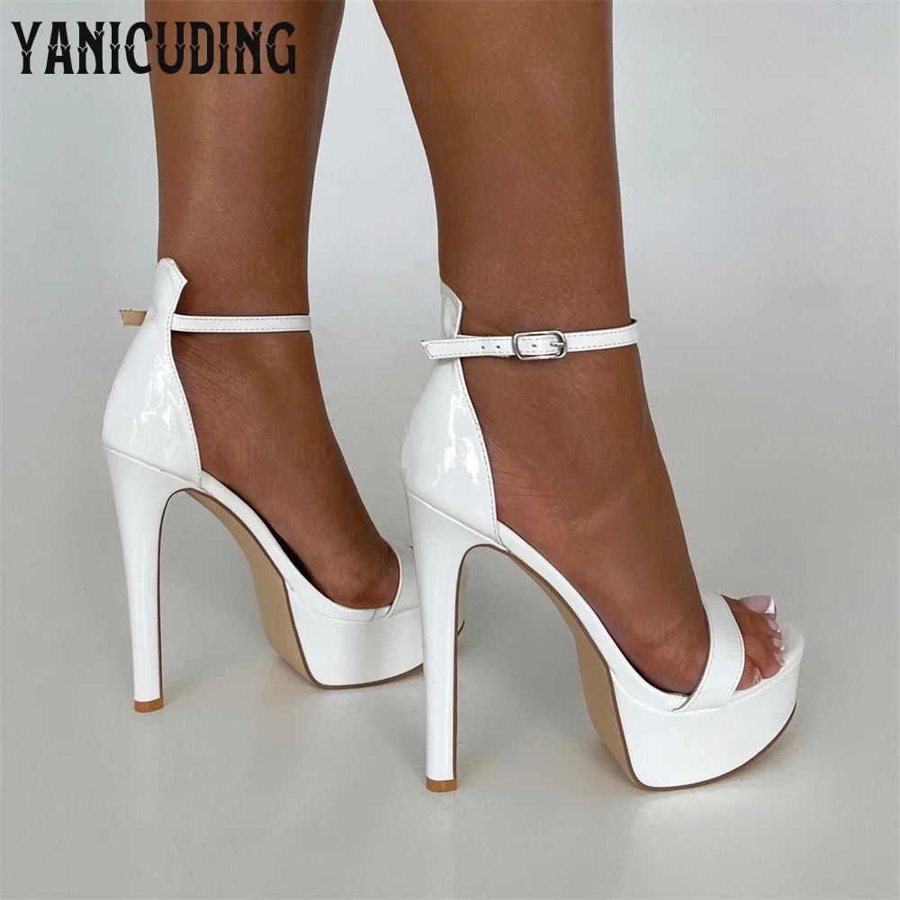 

Patent Leather Platform Stiletto Sandals Concise Style Sexy Summer High Heels Customizable Large Size Handmade High Heel Sandals