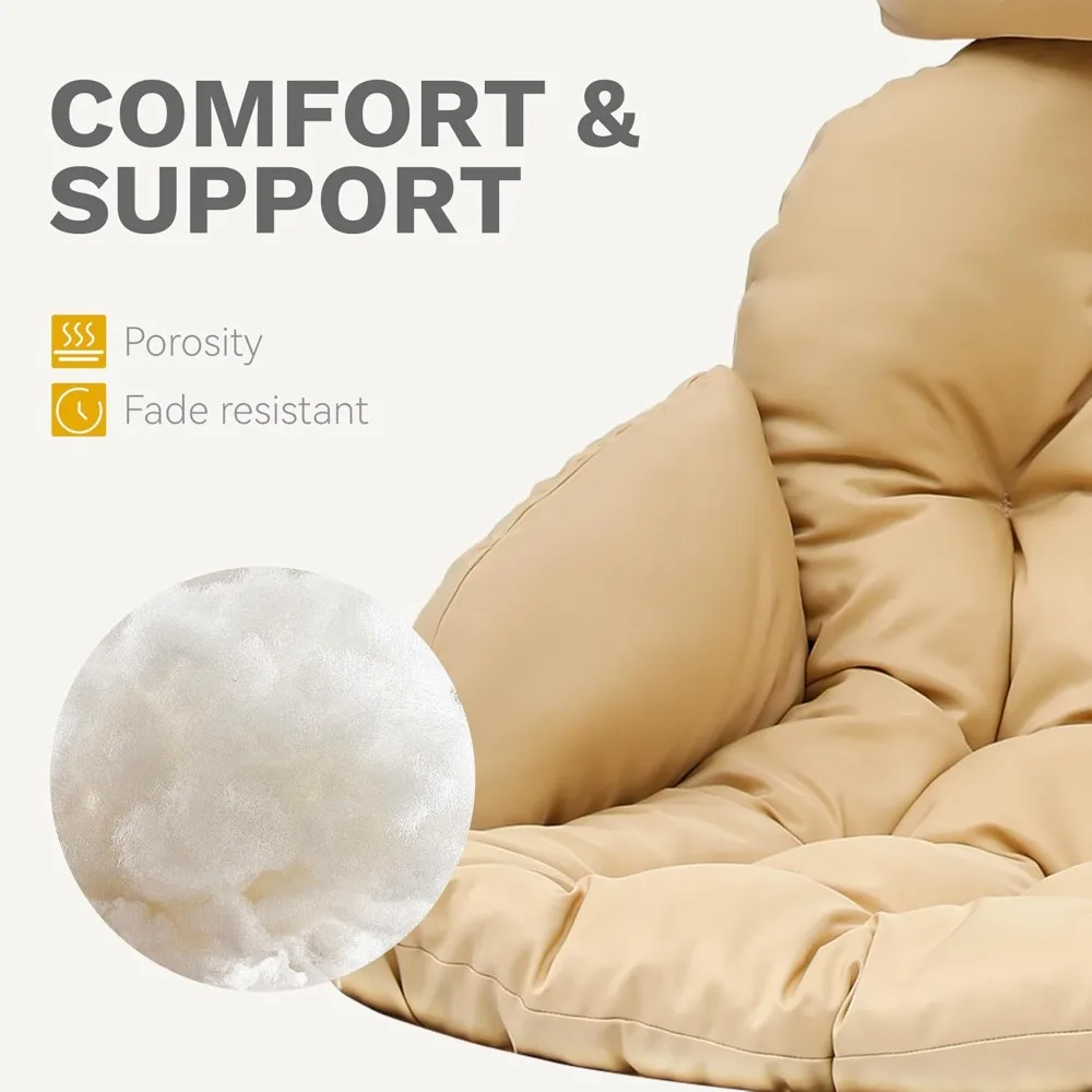 كرسي على شكل بيضة مع حامل، أرجوحة فناء من الخيزران المعلقة في الهواء الطلق مع وسادة، كرسي أرجوحة معلق 300 رطل