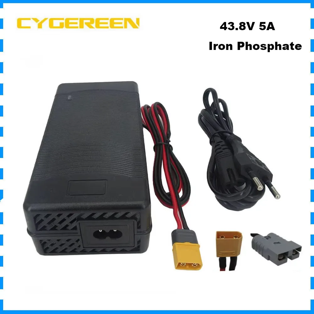 36V 5A Lifepo4 Charger 43.8V 12S Iron Phosphate LFP Energy Storage Battery Fast Charger with Fan XT60 XT90 Clip Connector