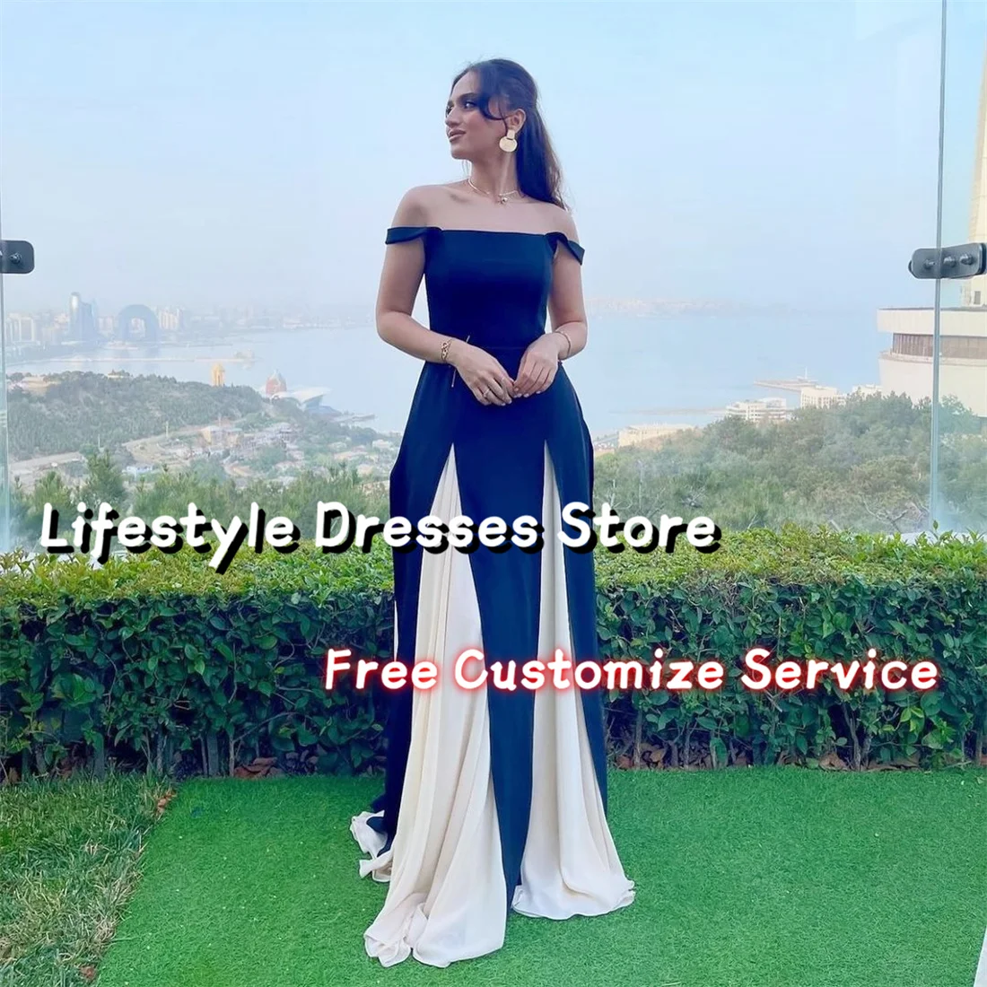 

Navy Blue Off Shoulder Prom Dress A-Line Pleat Floor-Length Elegant Evening Dresses For Wedding 2024 Birthday Party Gown