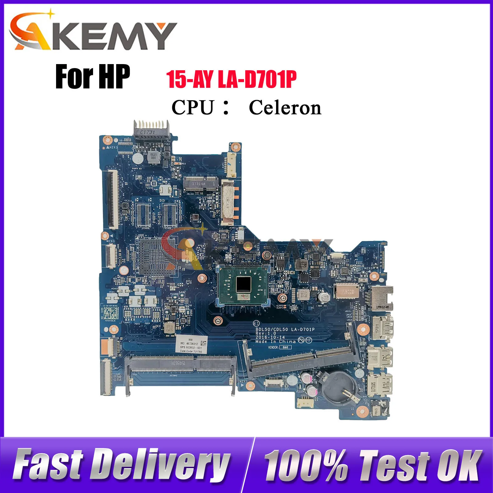 

LA-D701P Материнская плата для ноутбука HP 15-AY 15T-AY с процессором N3350 DDR4 903802-001 903802-601 100% полностью протестирована