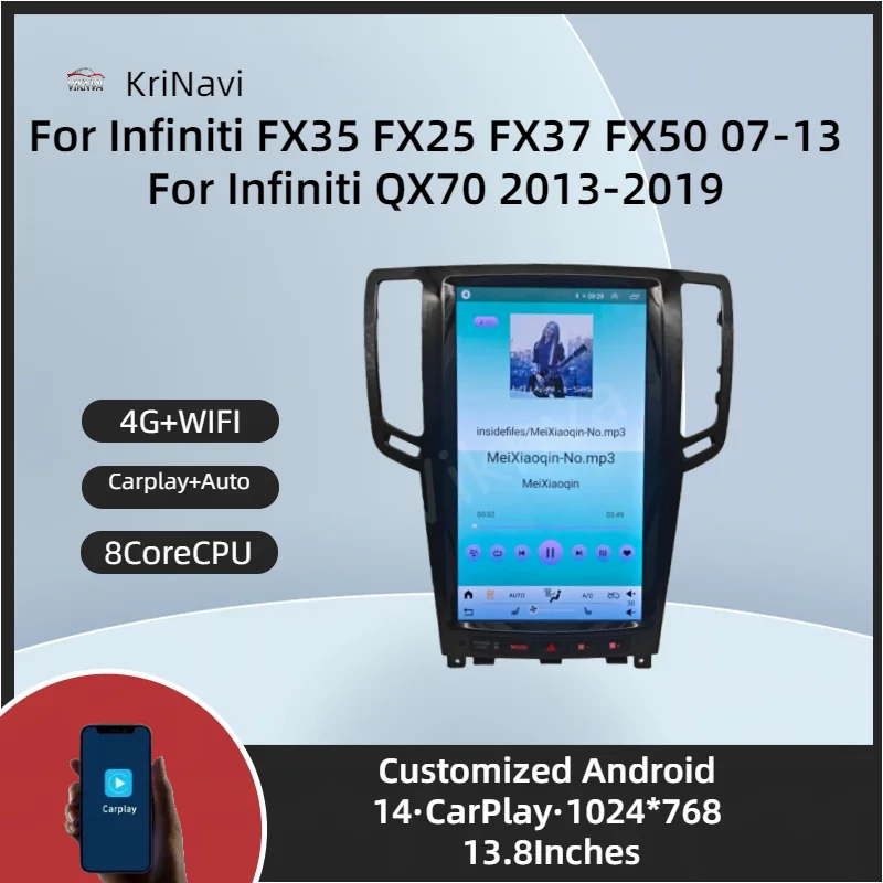 

Carplay Car Radio for Infiniti G25 G35 G37 2010-2013 Android14 Tesla Screen Qualcomm Multimedia Player Navigation 4G WIFI