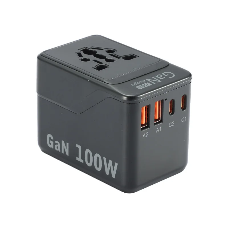Adecuado para enchufe de conversión de paso Global, cabezal de conversión de carga rápida GaN de 100W, enchufe de conversión de viaje portátil multipuerto USB