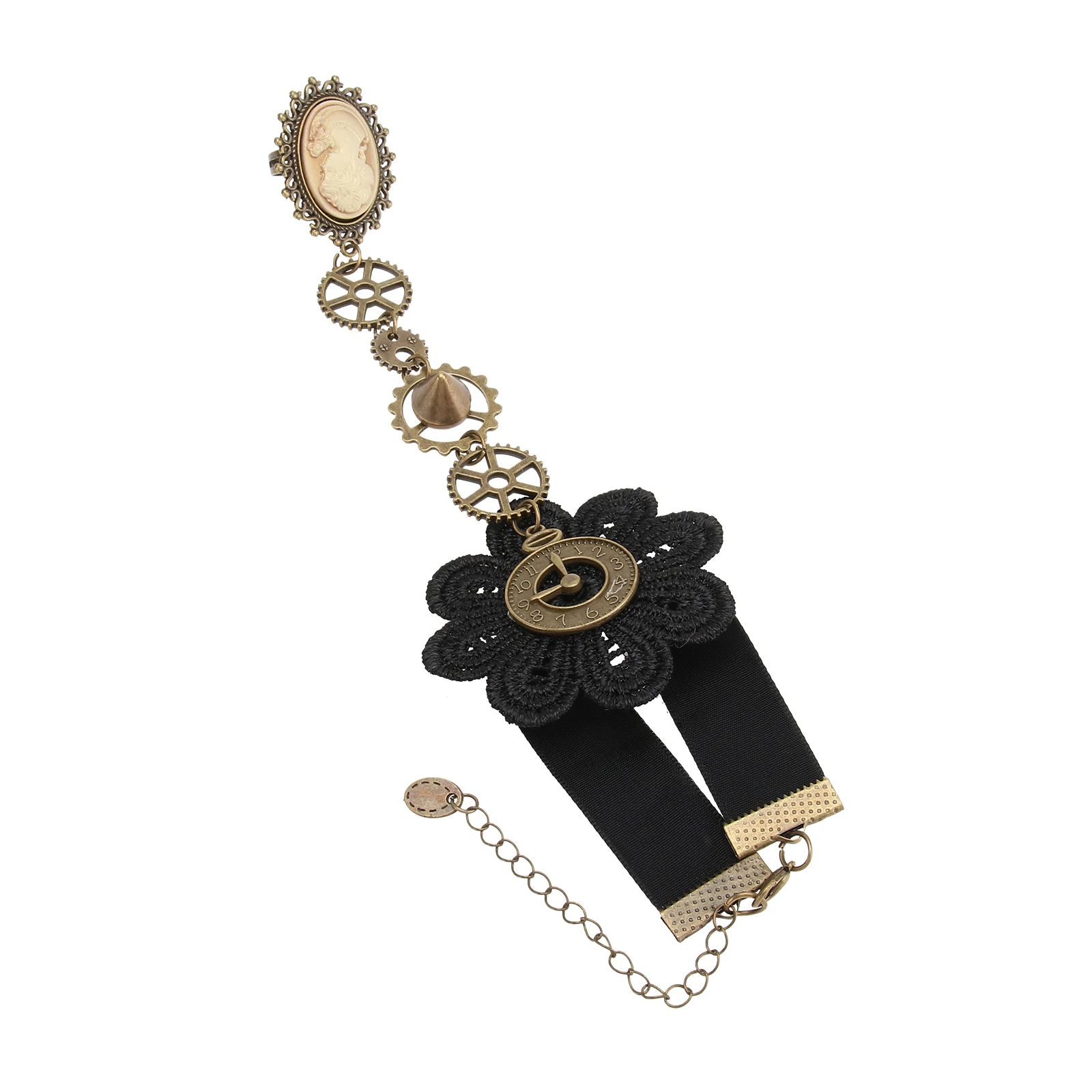 

Retro Lace Bracelet For Women Vintage Gothic Finger Ring Attached Halloween Party Jewelry Gift Lace Bracelet