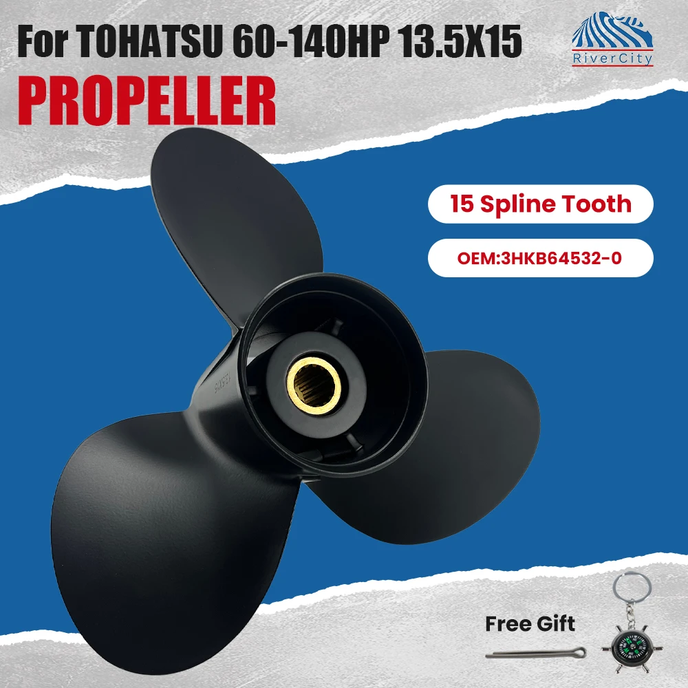 Boat Outboard Propeller 13.5x15 for Tohatsu 60 70 75HP 90HP 115HP 120HP 140HP Boat Engine 3 Blade 15 SplineTooth RH 3HKB64532-0