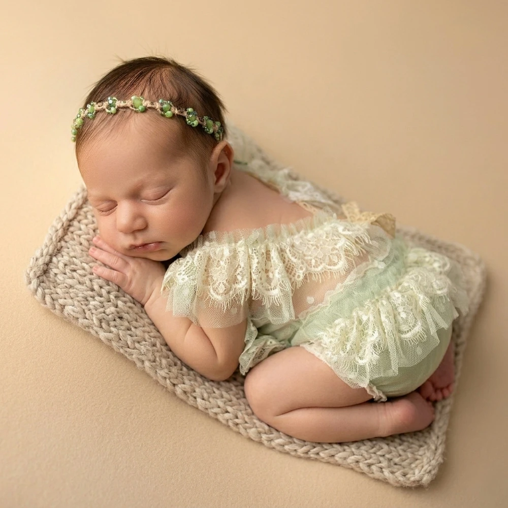 Elegant Infant Photography Props Fairy Dress Soft Puffy Romper Princess Baby Girl Portrait Photoshoot Posing Garments