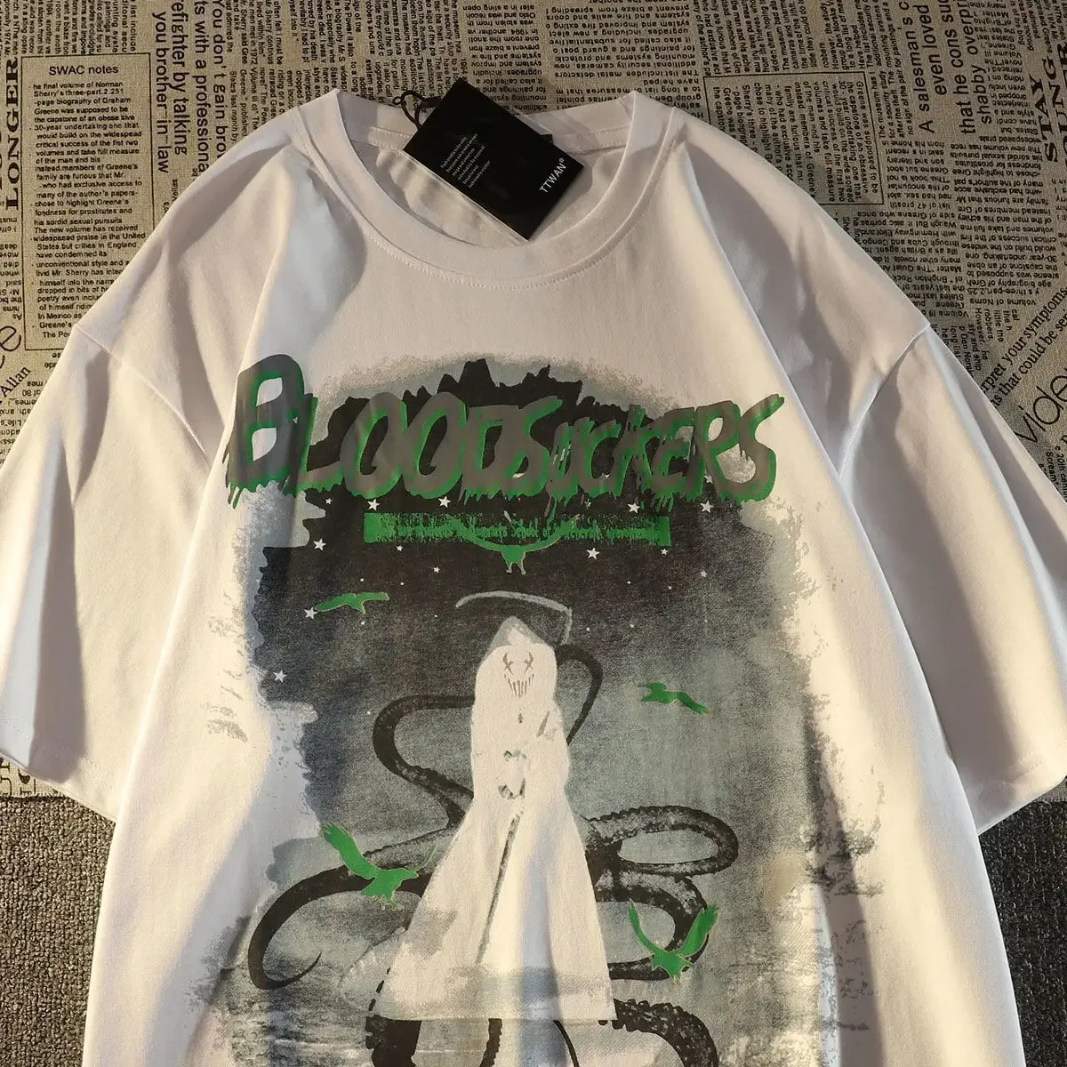 American Cotton High Street Dark Death Short Sleeve T-shirt for MenSummer Loose Versatile Hip Hop Couple Half Sleeve Topins