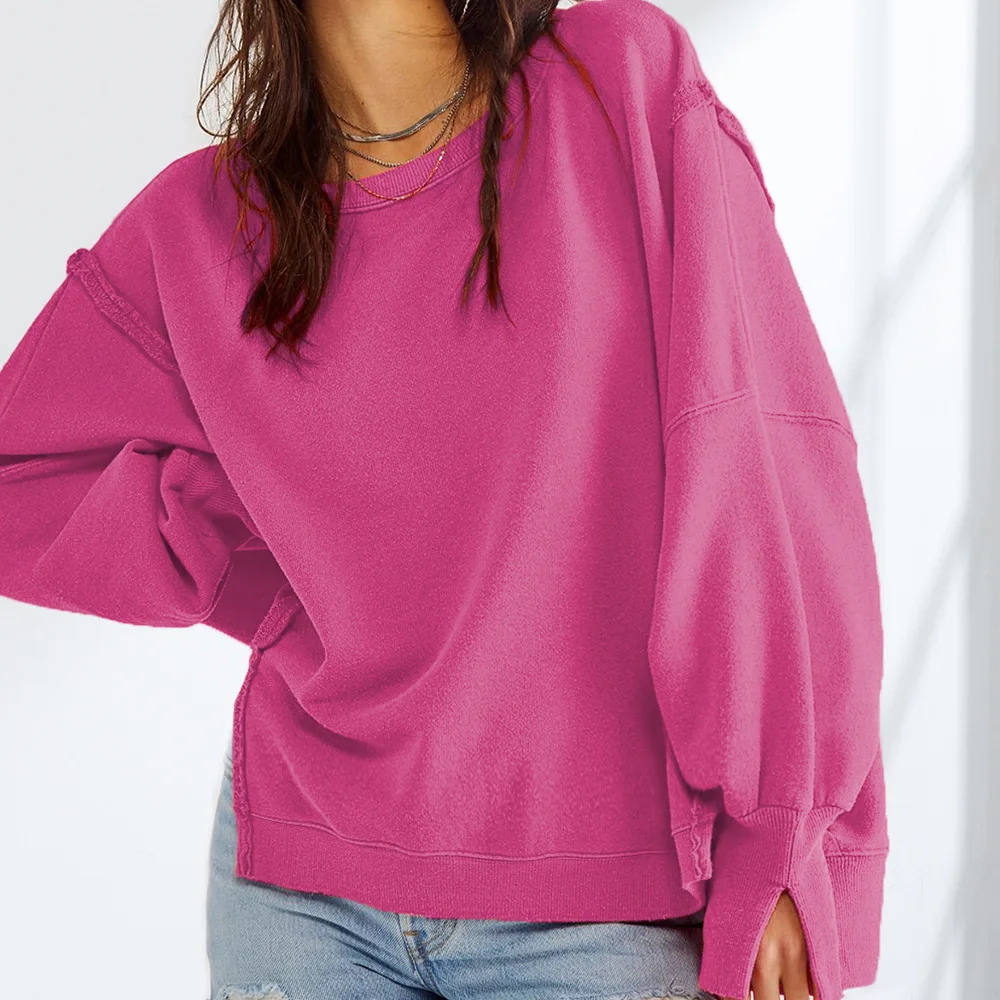 

Sweatshirts For Women Oversized Long Sleeve Drop Shoulder Casual Crewneck Split Hem Pullover Sweatshirts Tops