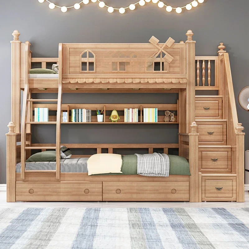 

Household small apartment children's two-story staggered upper and lower bunk