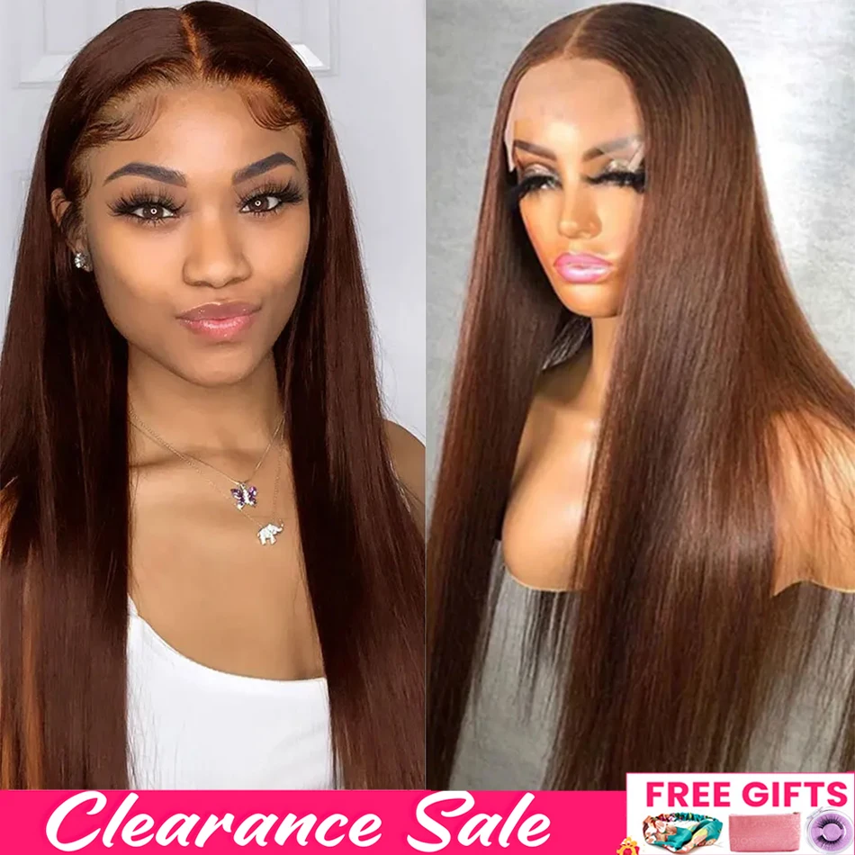 Chocolate Brown Lace Front Human Hair Wigs Pre Plucked Dark Brown Bone Straight 13x4 13x6 HD Lace frontal Wig On Sale Clearance