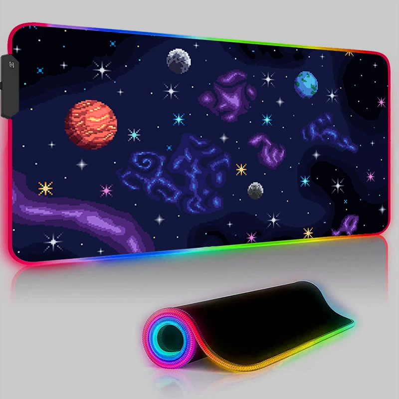 

Pixel Art Starry Sky LED Mouse Pad Kawaii Anime Desk Mat RGB Laptop Gaming Accessories Keyboard Pad PC Cabinet Mousepad Carpet