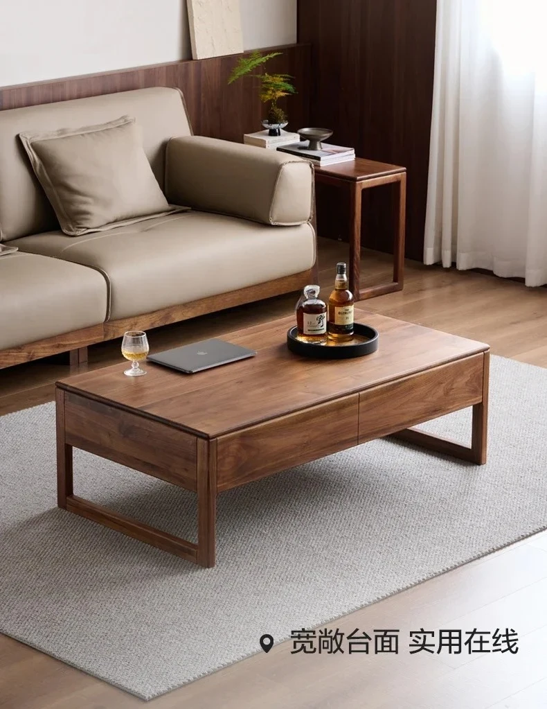 Tavolino in legno Tavolino da salotto moderno semplice tutto in legno massello Tavolino basso portaoggetti con cassetti