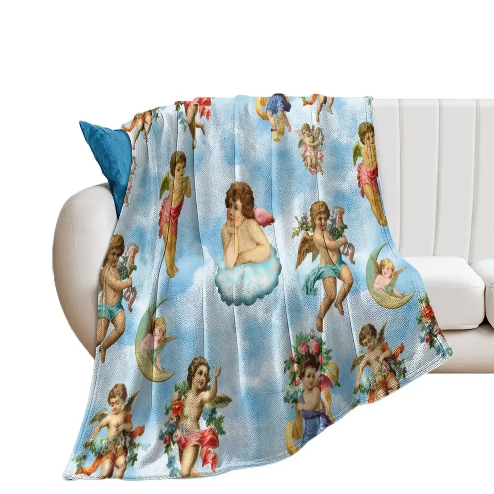 

angel cherub clouds antique Throw Blanket Furrys halloween Quilt Blankets