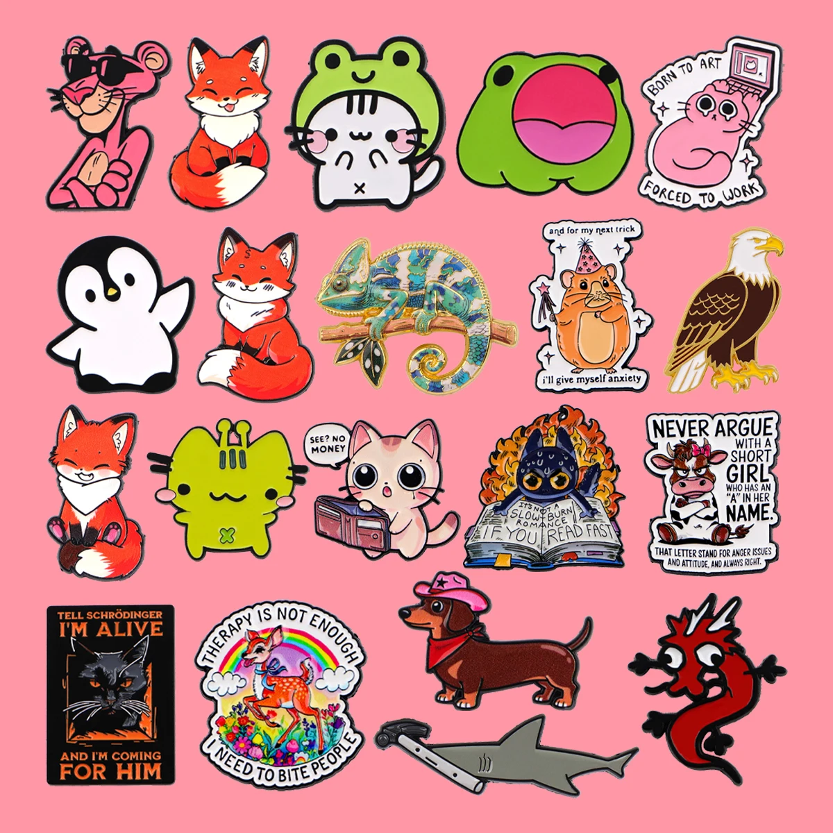 Funny Animal Quote Enamel Pines Cute Fox Cat Frog Brooch Metal Pins Badge on Backpack Clothing Accessories Fashion Jewelry Gifts