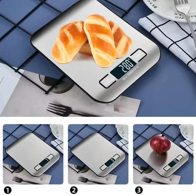 Digital Kitchen Scale High Precision LED Display Stainless Steel Panel Electronic Scale For Home Food Snack Weighing Baking Tool