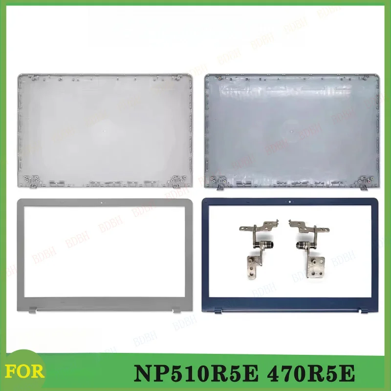 Nova Tampa Traseira LCD, Moldura Frontal, Dobradiças, Palmrest e Base Inferior para Notebook NP510R5E 470R5E - Cinza Azul