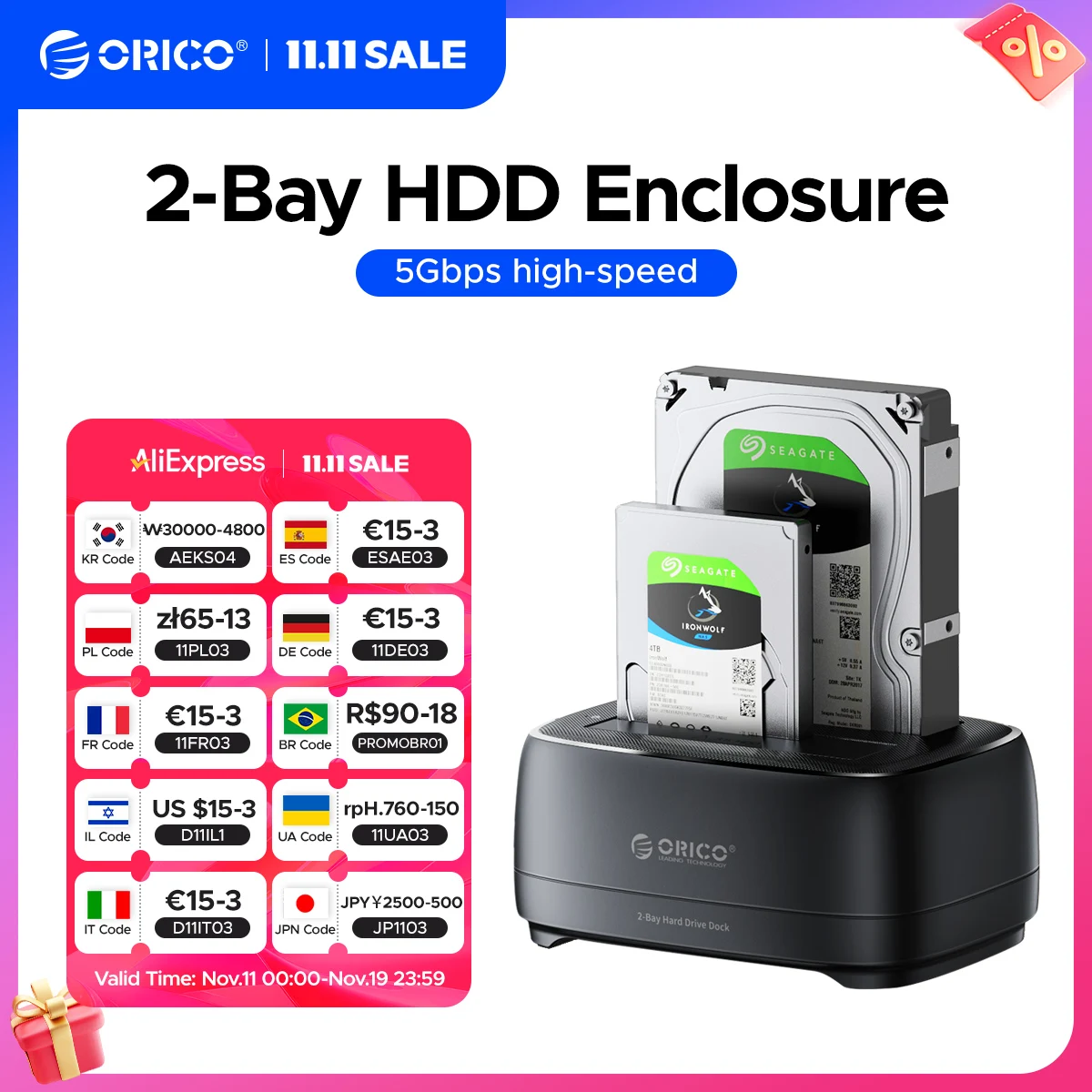 

ORICO Dual-bay Hard Drive Station USB3.0 5Gbps Type-C HDD Docking Station with 12V 3A Power Adapter for 2.5/3.5 Inch HDD/SSD