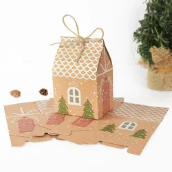 10pcs House Shape Christmas Candy Gift Boxes With Ropes Xmas Tree Hanging Cookie Candy Packaging Merry Christmas Guests Boxes