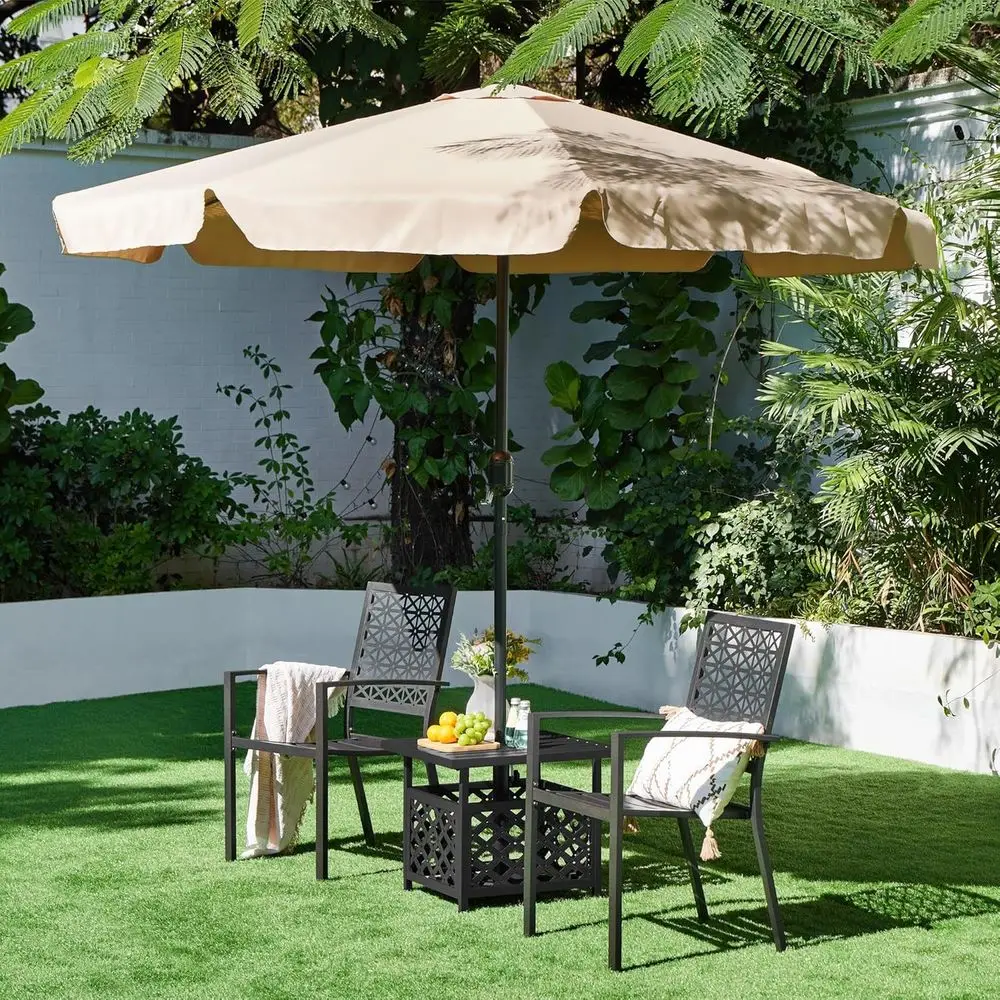 Patio Table with Umbrella Hole, Outdoor Metal Side Table or Deck | Metal Coee End Table or Garden, Pool, Patio and Deck, eaturin view 4