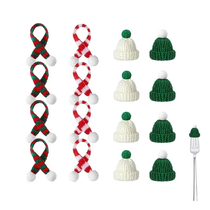 Mini Christmas Hat and Scarfs Wool Wine Bottle Decorations Hat 16pcs DIY Craft Art Decoration Christmas Tree Ornaments for Doll