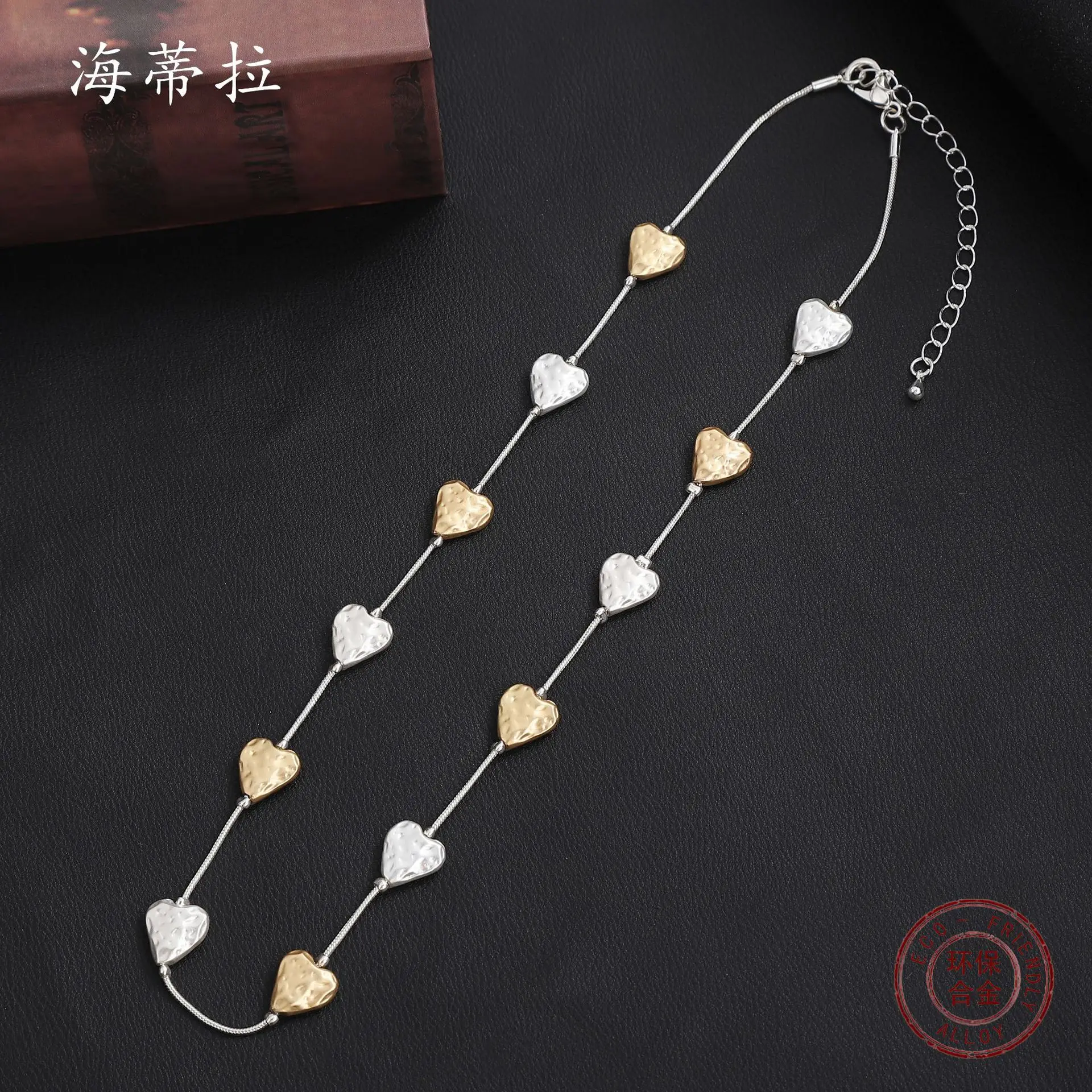 hot-selling irregular matte love string necklace plated matte gold and silver two-color splicing women's high-end n