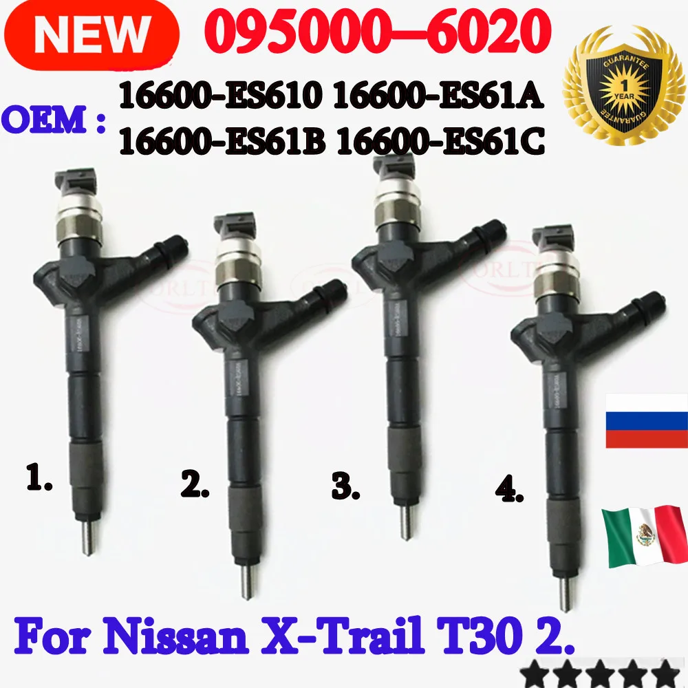 

4шт 095000 -6020 16600-ES61B 16600-ES61C Дизельная форсунка 16600-ES610 16600-ES61A Для Nissan X-Trail T30 2. 0950006020
