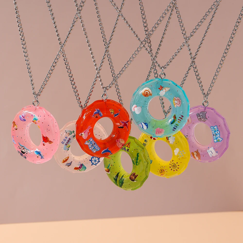 Aihua New 3D Funny Swimming Ring Earrings for Women Girls Cute Kids Earrings Necklace Summer Beach Vacation Jewelry Gifts