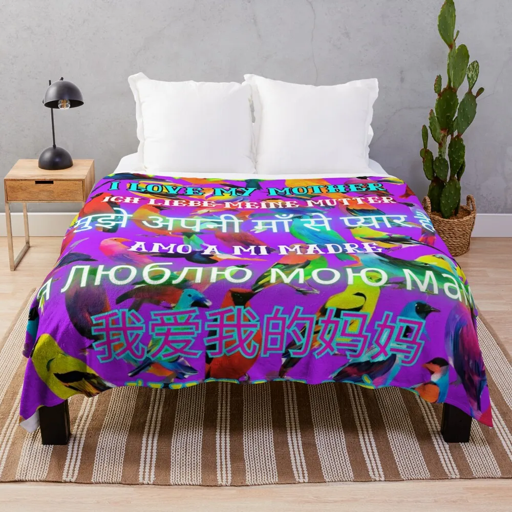 I love my mother,in eight languages,bird design Throw Blanket Designers Thin Single Plush Blankets