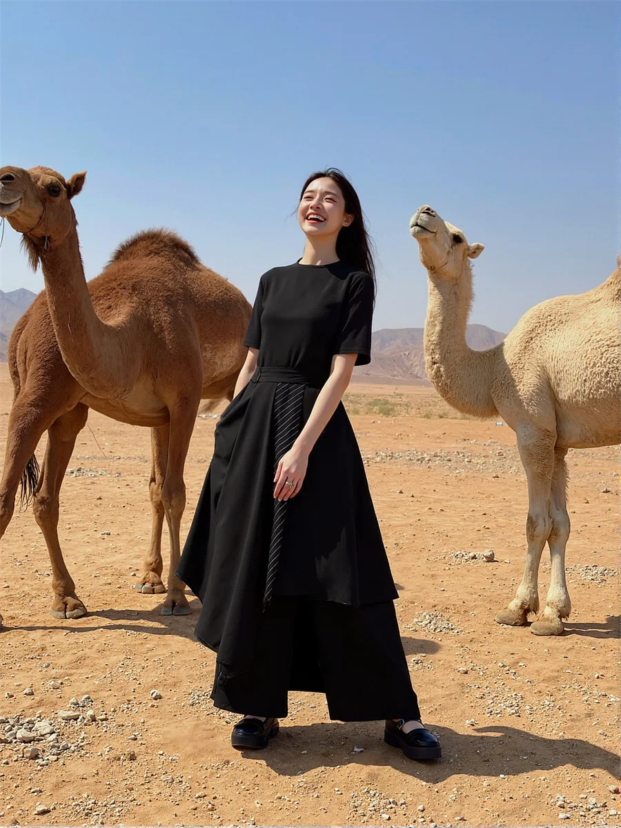 امرأة السراويل جرس أسفل الطبقات سلسلة التفاصيل المرأة منفعل بارد الشارع الشهير أزياء عالية الخصر مستقيم الساق سليم صالح الأسود فاسق #3