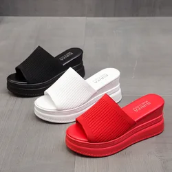 Pantofole bianche rosse tacchi a zeppa sandali da donna zeppa con plateau scarpe sandali estivi da donna sandali da spiaggia pantofole con plateau alto