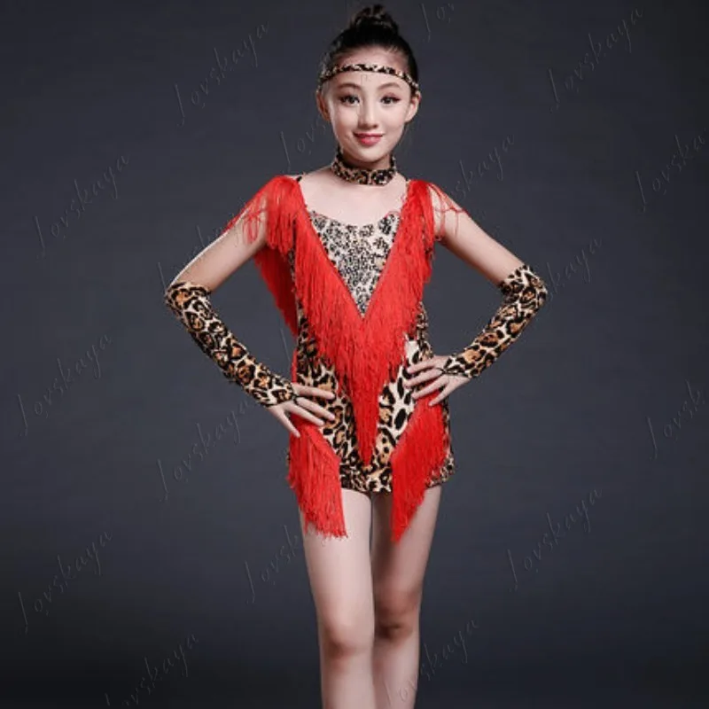 

Latin Performance Costume for Girls with Fringes for Dancing, Children's Competition Costume, Latin Practice Outfit
